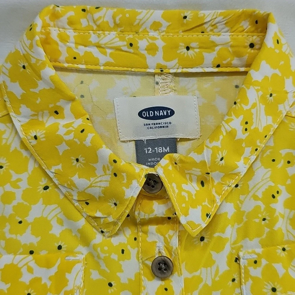Old Navy Baby Girl Yellow Floral Button-Front Dress – Short Sleeve